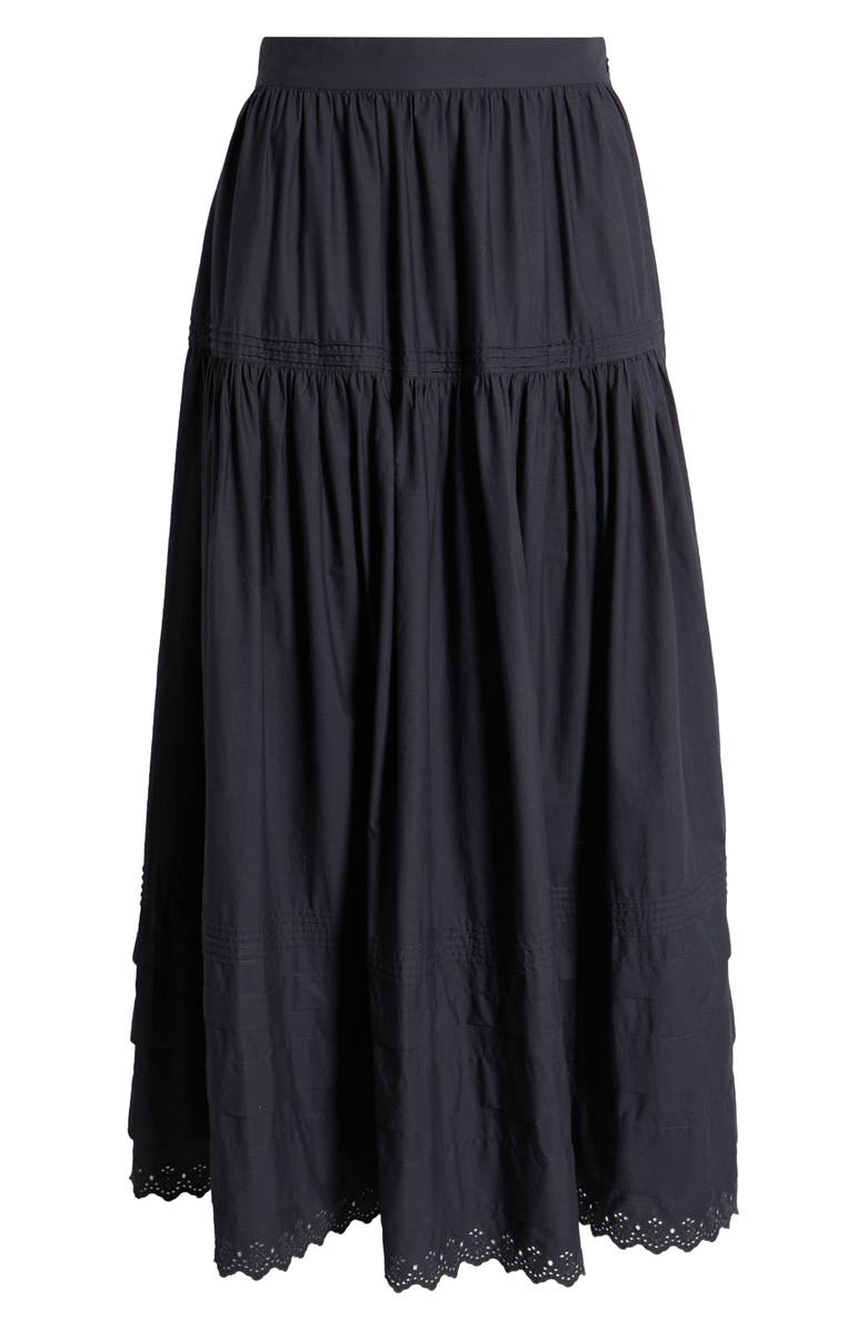 DÔEN Sebastiane Tiered Organic Cotton Poplin Maxi Skirt, Alternate, color, Black