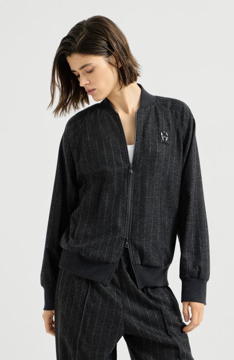 Comfort Virgin Wool Dazzling Chalk Stripe Sweatshirt With Logo