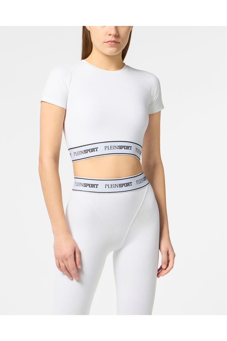 Fleece Cropped T-Shirt Women, Main, color, white