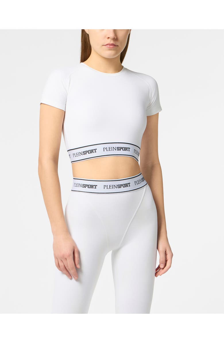 PLEIN SPORT Fleece Cropped T-Shirt Women, Main, color, White