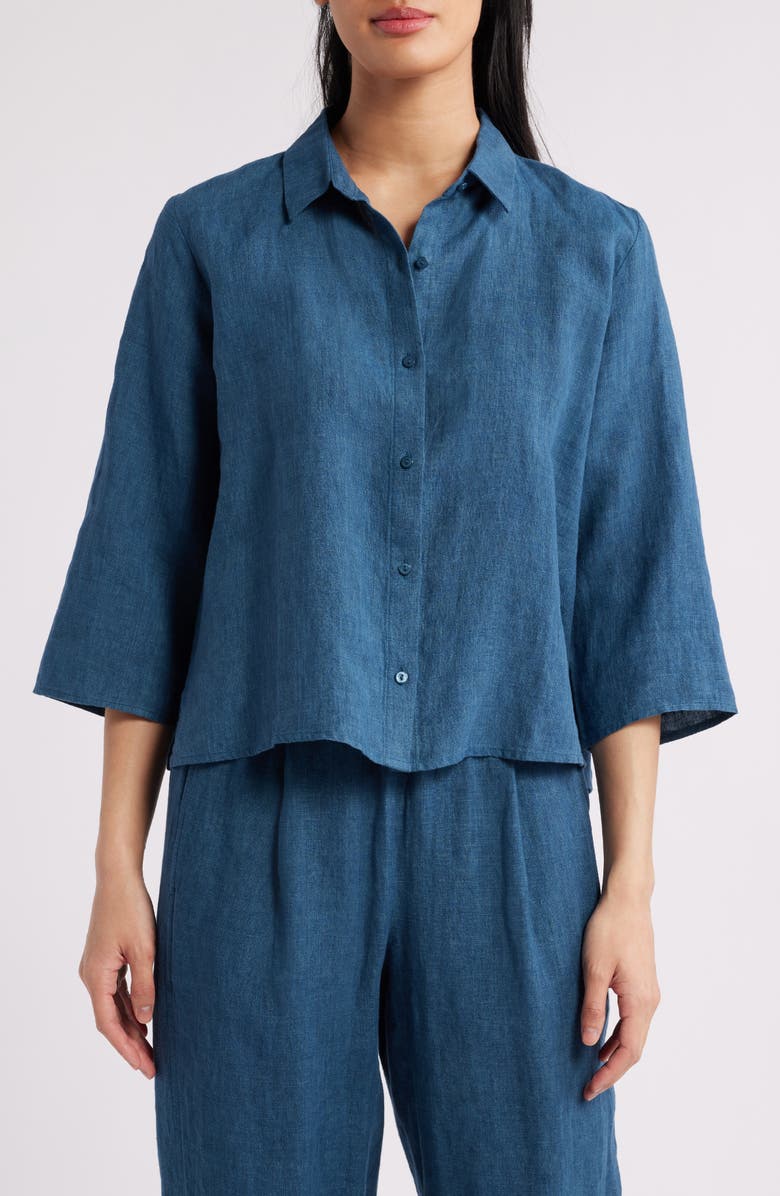 Eileen Fisher Classic Collar Linen Button-Up Shirt, Main, color, 