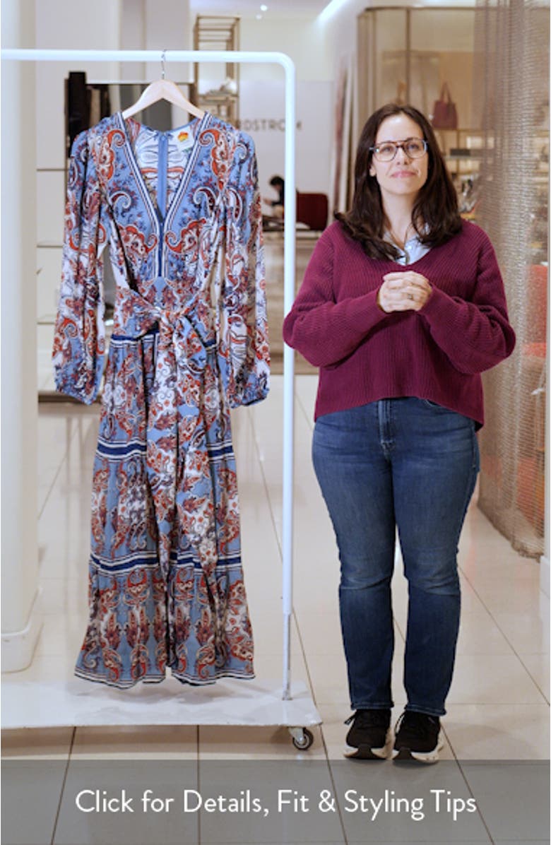 Paisley Scarf Print Long Sleeve Tiered Dress, sales video thumbnail