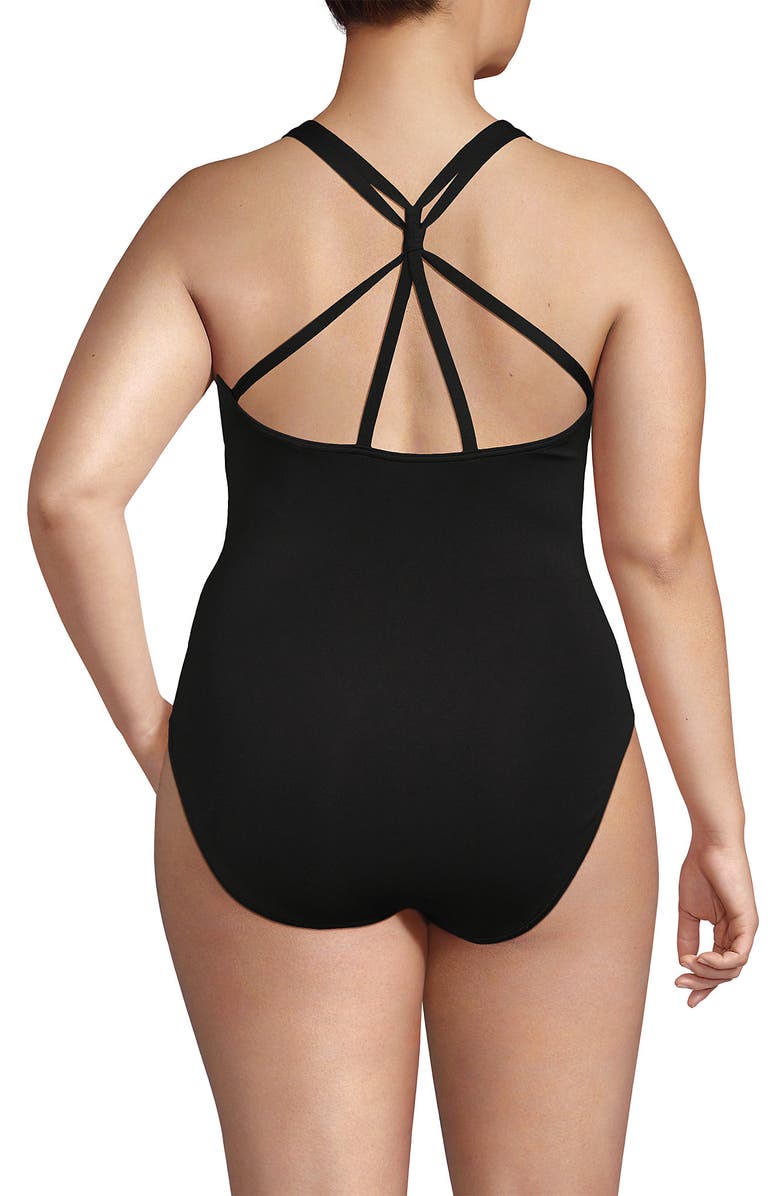 Lands' End Tugless QuickDry V-Neck Multi-Way High Leg One Piece Swimsuit, Alternate, color, Black