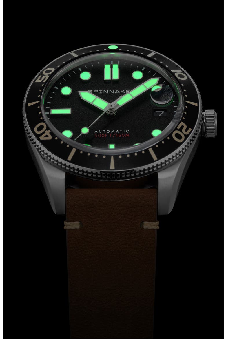Croft Midsize Automatic Leather Strap Watch, 40mm, Alternate, color, BLACK
