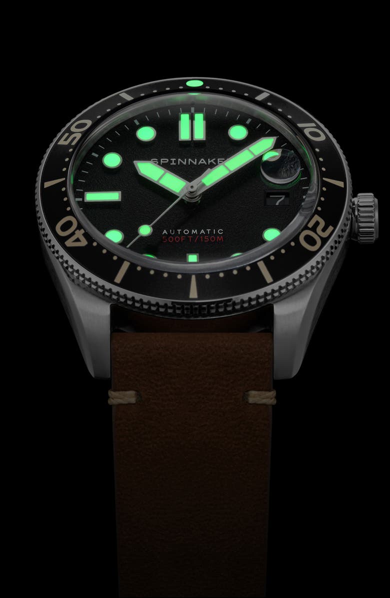 SPINNAKER Croft Midsize Automatic Leather Strap Watch, 40mm, Alternate, color, Black