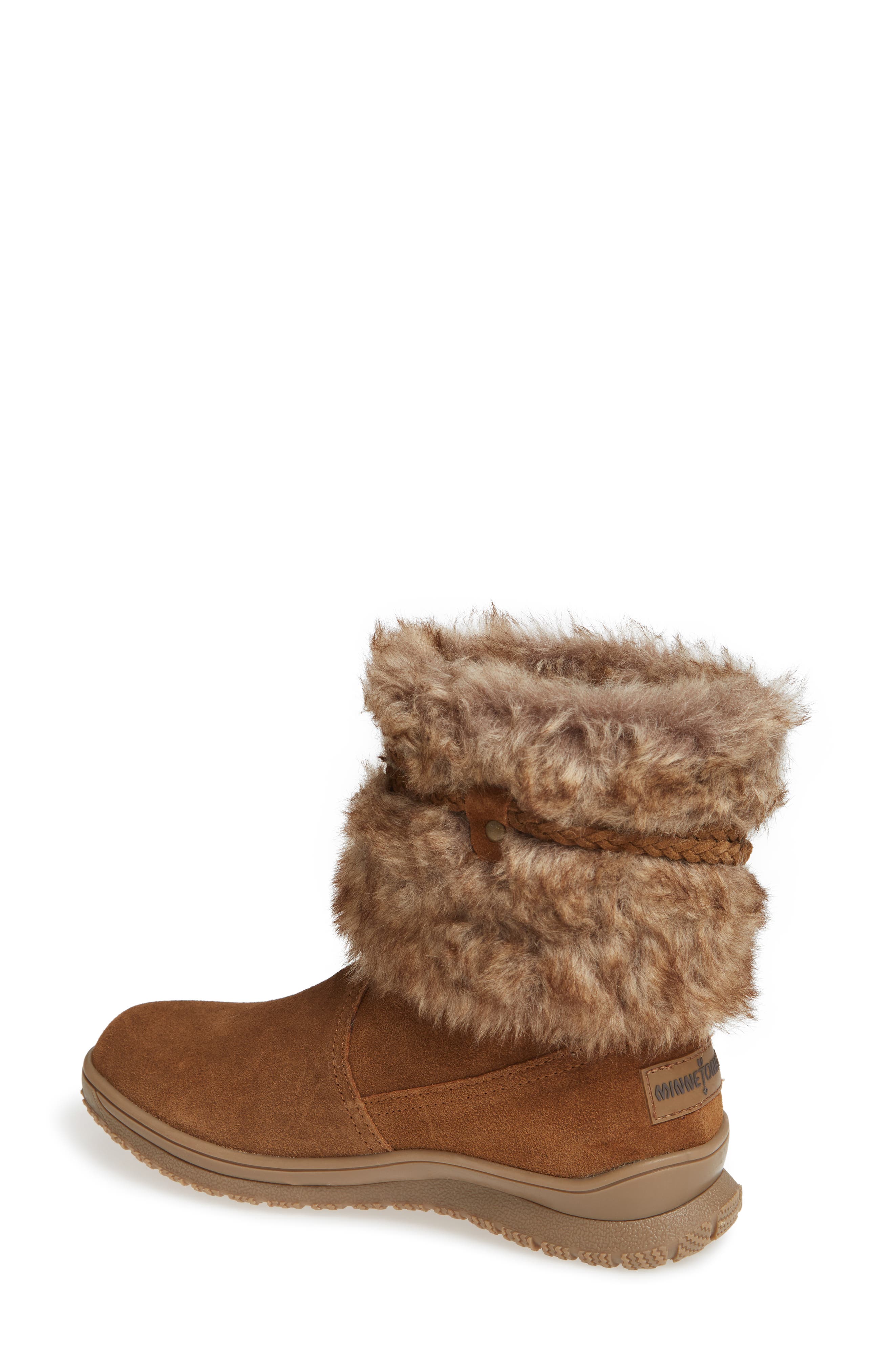 Minnetonka Everett Water Resistant Suede & Faux Fur Boot, Alternate, color, Dusty Brown Suede/ Faux Fur