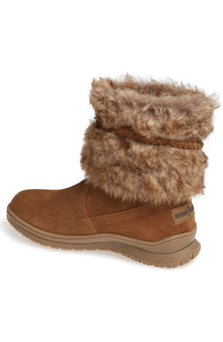 Minnetonka Everett Water Resistant Suede & Faux Fur Boot, Alternate, color, Dusty Brown Suede/ Faux Fur