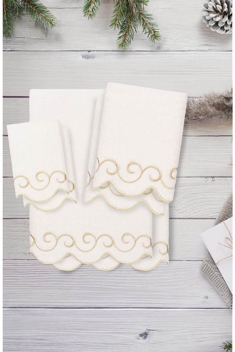 Simplicity Scallop 6-Piece Turkish Cotton Towel Set, Alternate, color, WHITE/ BEIGE