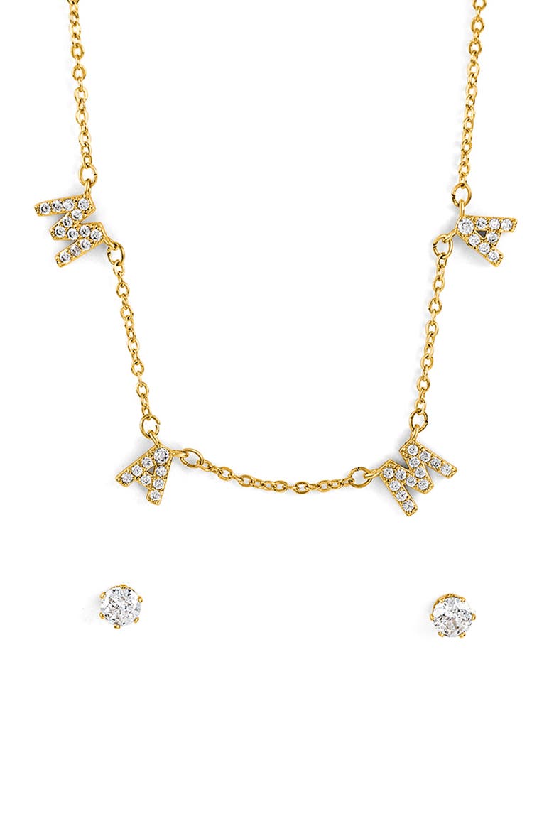 Mama Necklace & Cubic Zirconia Stud Earrings Set, Main, color, METALLIC GOLD