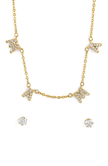 Danecraft Mama Necklace & Cubic Zirconia Stud Earrings Set In Gold