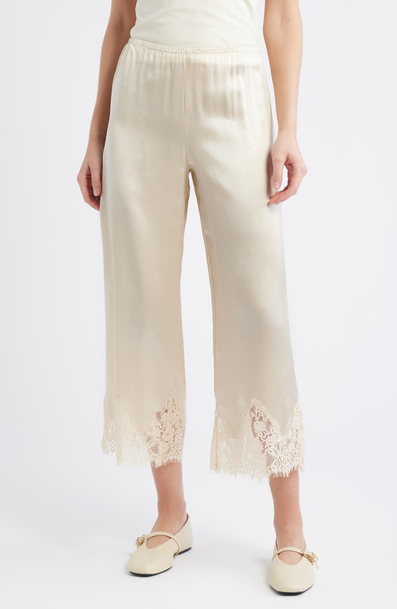 Reformation Carolina Silk Lace Hem Pant, Main, color, Almond