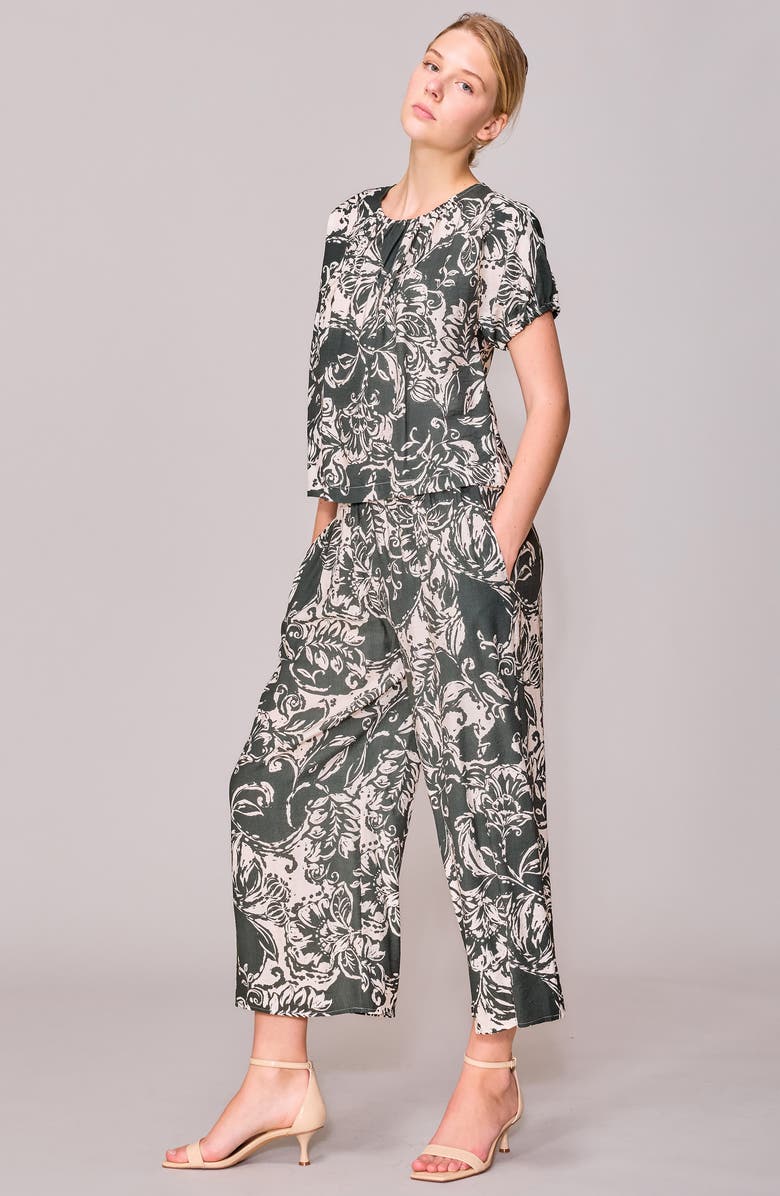 MELLODAY Print Crop Pull-On Wide Leg Pants, Alternate, color, Olive Ivory