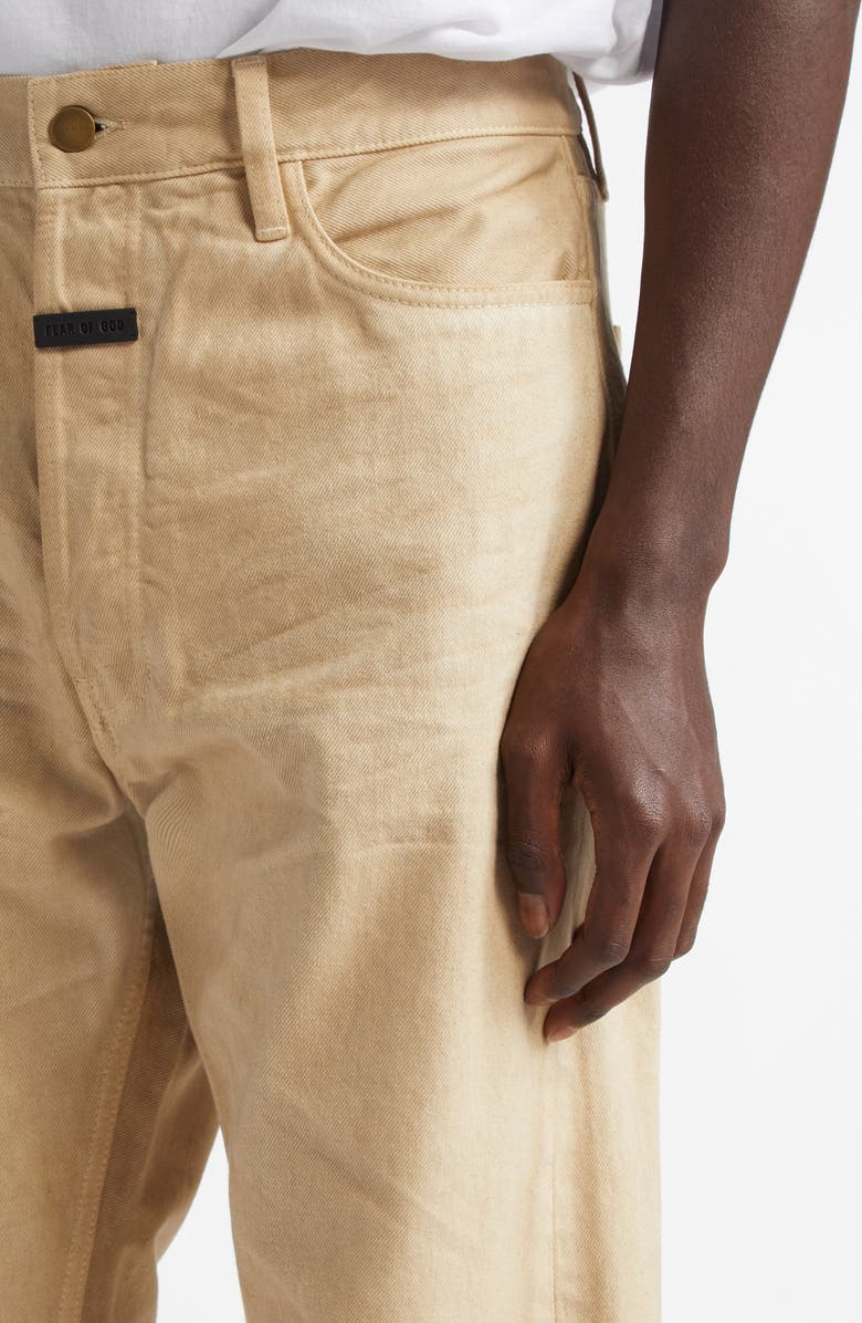 Fear of God Five-Pocket Raw Hem Straight Leg Jeans, Alternate, color, Washed Dune