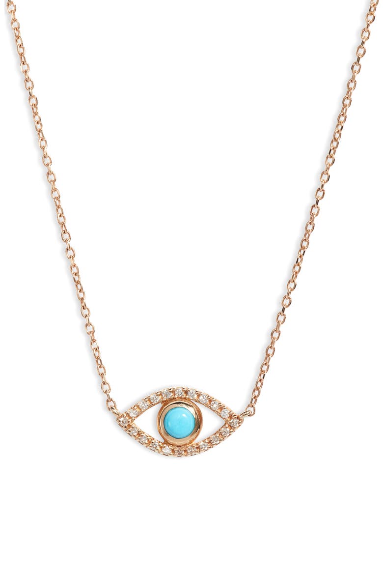 Evil Eye Turquoise & Diamond Pendant Necklace, Main, color, BLUE