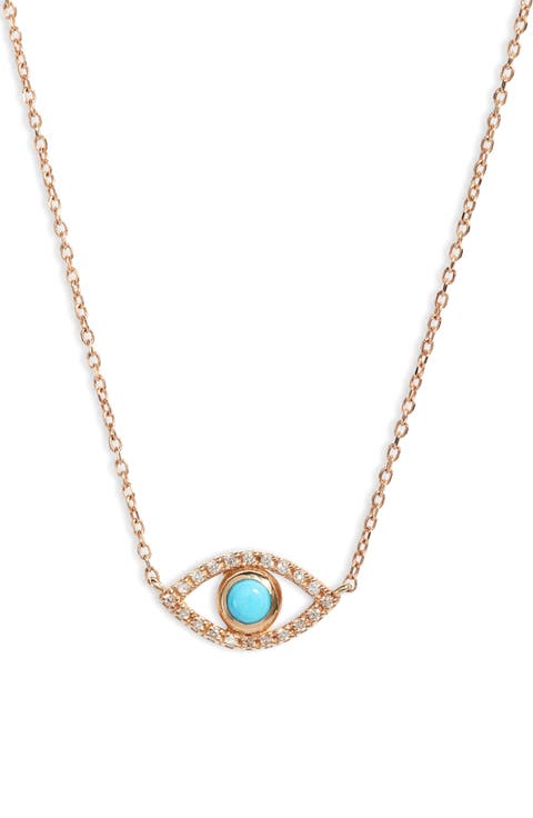 Evil Eye Turquoise & Diamond Pendant Necklace