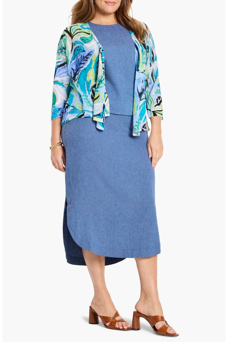 Rumba Linen Blend Midi Skirt, Alternate, color, BLUE MIX