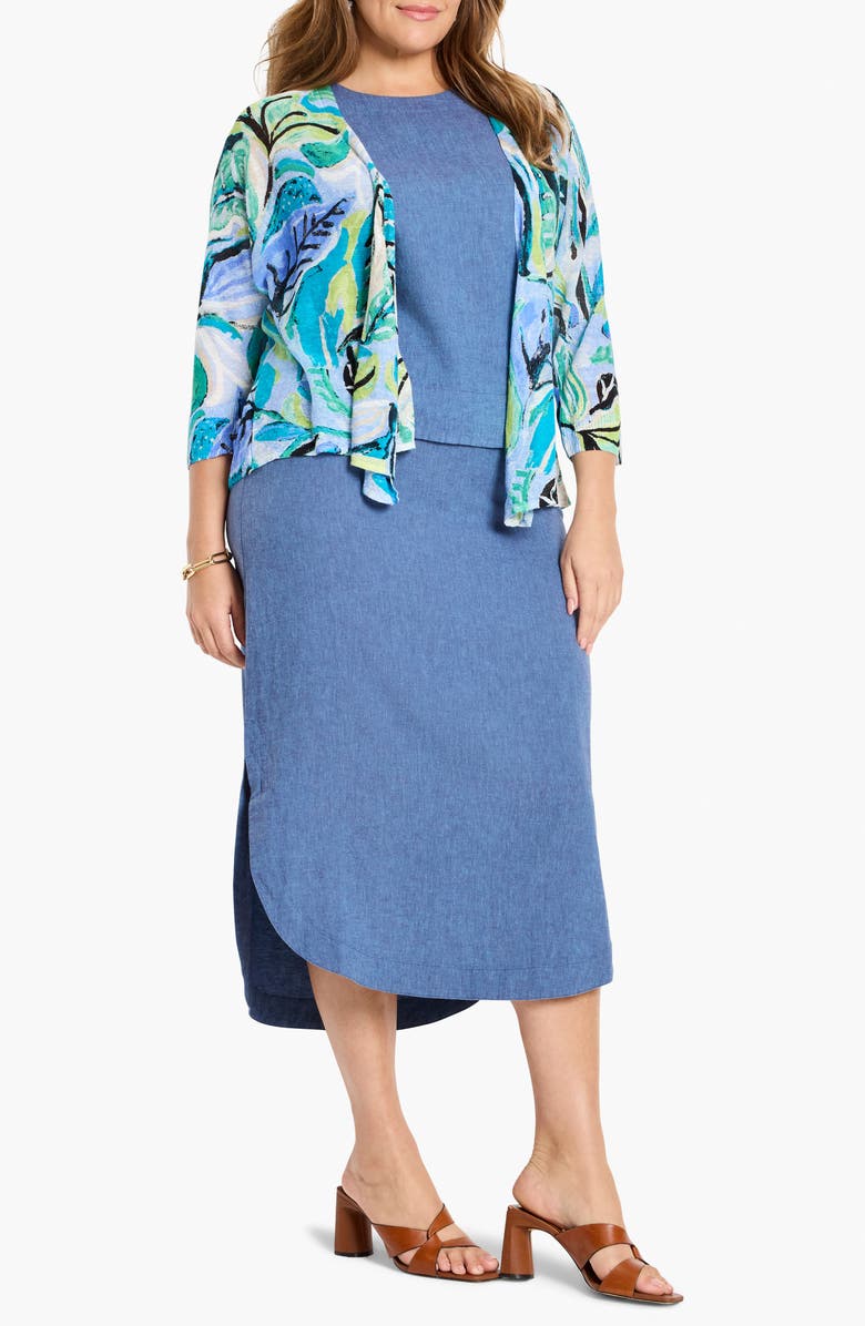 NIC+ZOE Rumba Linen Blend Midi Skirt, Alternate, color, Blue Mix