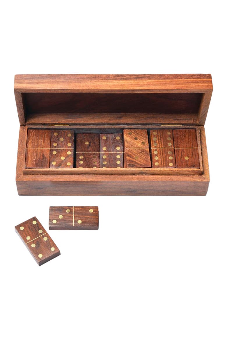Domino Family Fun Wooden Game Set - Handmade, Alternate, color, Brown