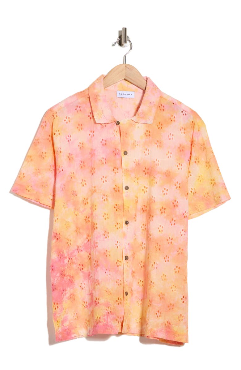 Raga Man Sunrise Floral Eyelet Short Sleeve Button-Up Shirt, Alternate, color,