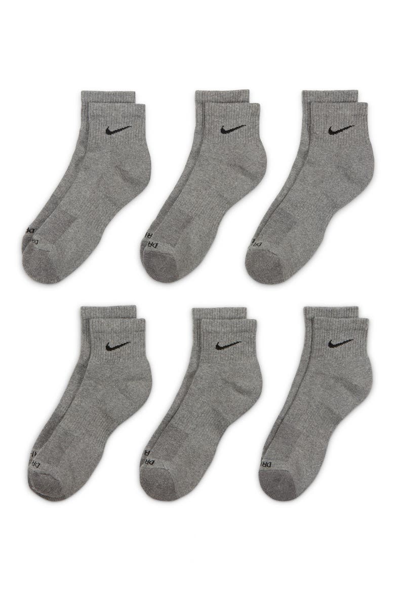 Dri-FIT 6-Pack Everyday Plus Cushioned Low Socks, Alternate, color, CARBON HEATHER/ BLACK