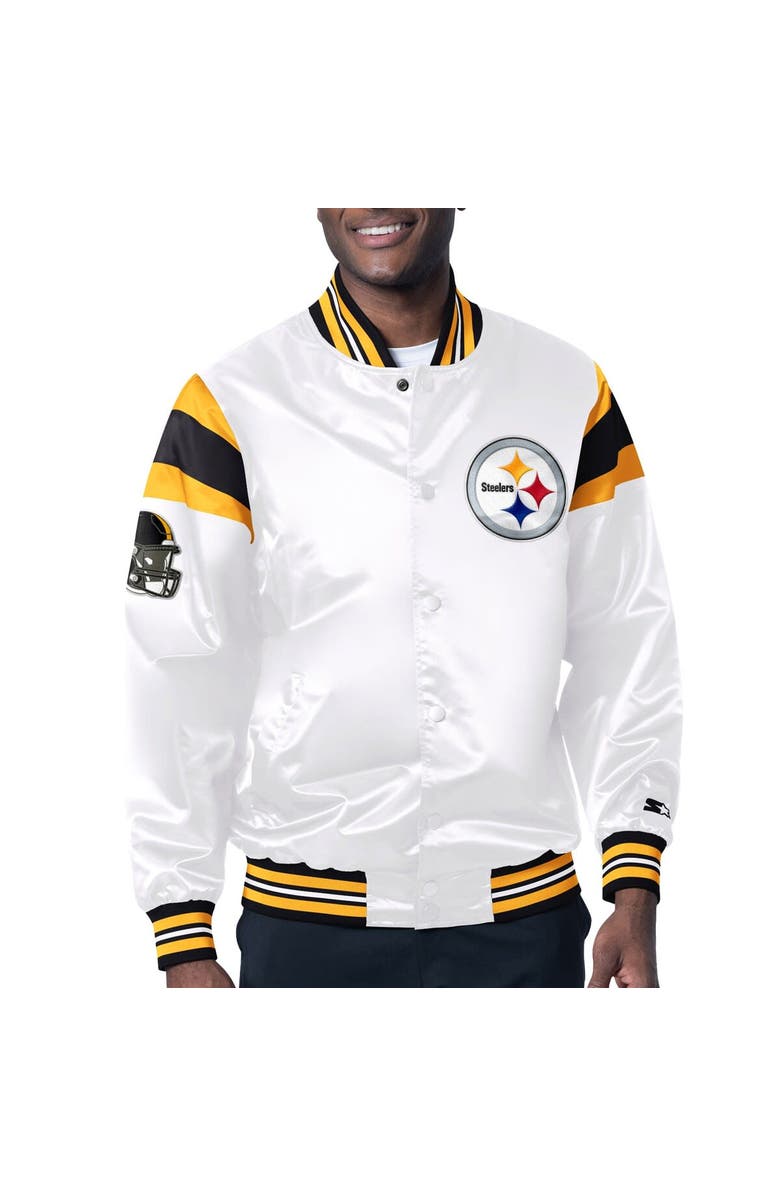 STARTER Men's Starter White Pittsburgh Steelers Satin Full-Snap Varsity Jacket, Main, color,
