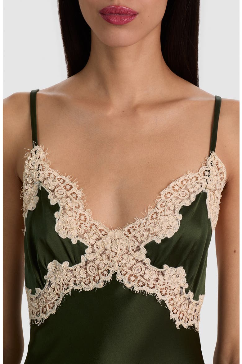 Julietta Lace Trim Slip Midi Dress, Alternate, color, DARK FERN/ BISCOTTI