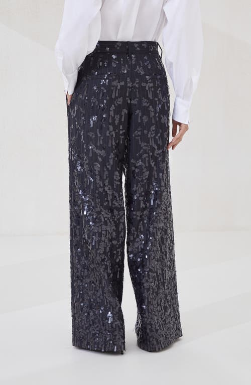 Brunello Cucinelli Loose Trousers With Swing Drops Embroidery In Black