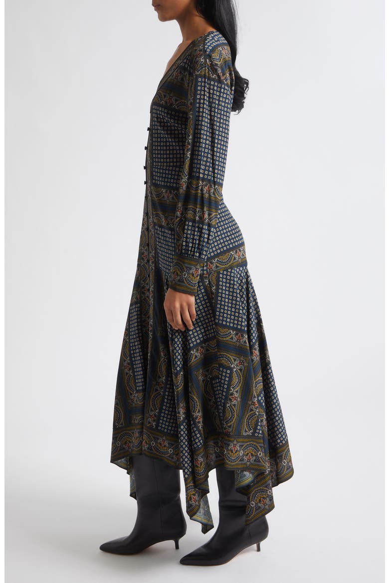 Skye Tile Print Long Sleeve Handkerchief Hem Silk Blend Shirtdress, Alternate, color, HERITAGE NAVY MULTI