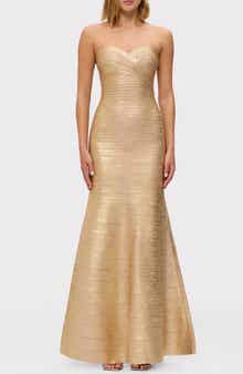 Herve Leger The Metallic Sara Strapless Mermaid Gown