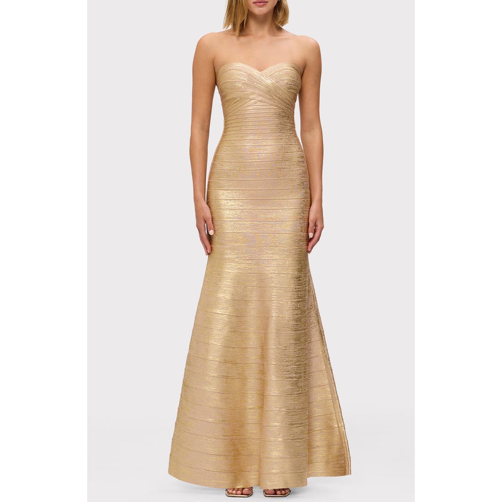 Herve Leger The Metallic Sara Gown In Gold Foil