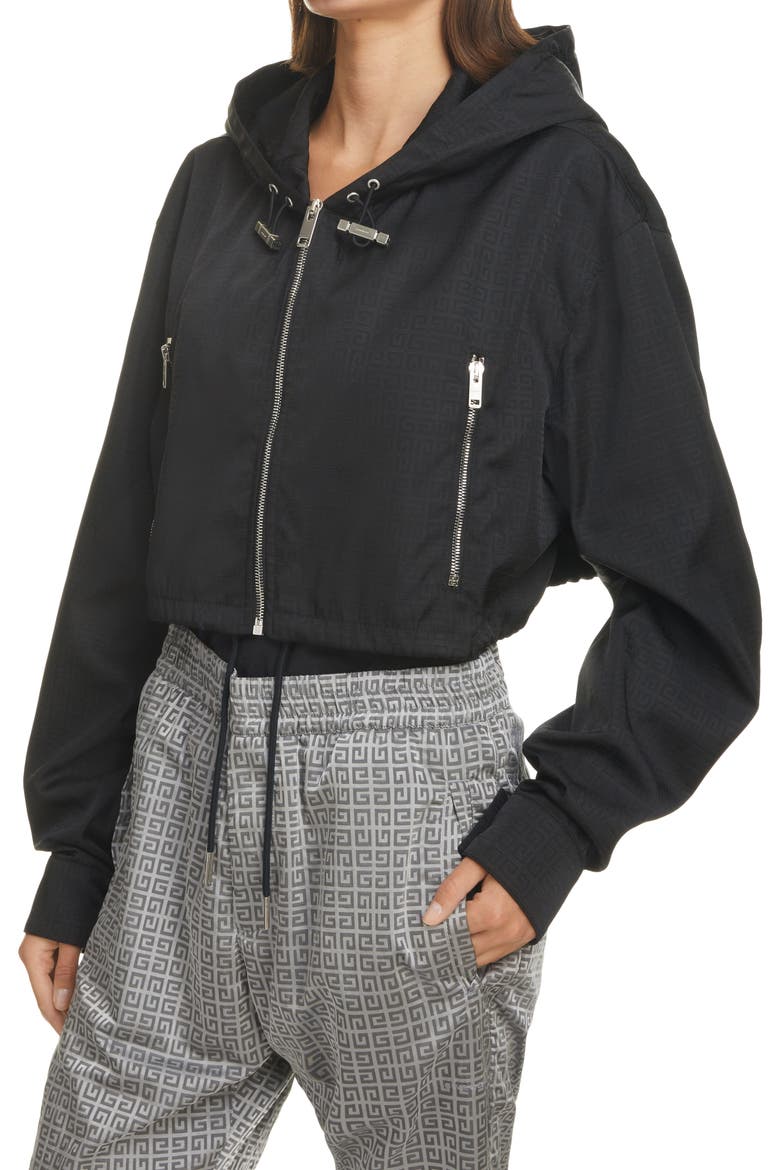 Hooded Logo Crop Windbreaker, Alternate, color, BLACK