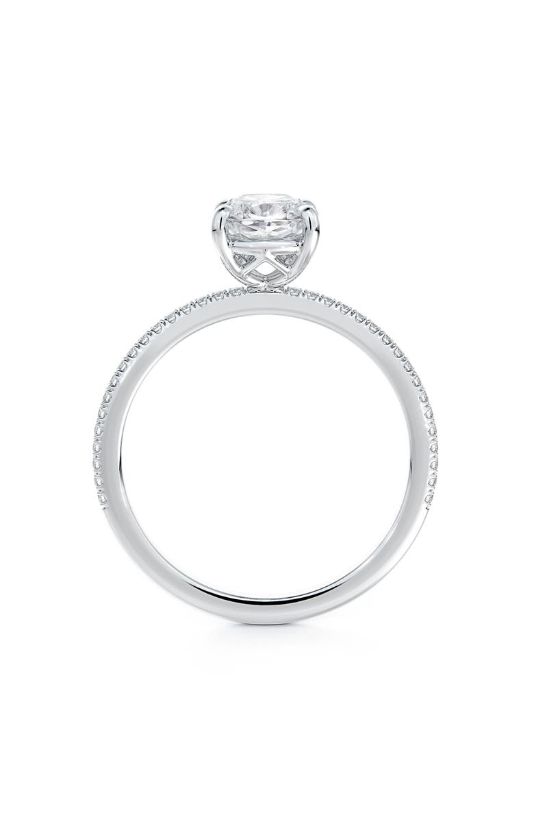 De Beers Forevermark Delicate Icon<sup>™</sup> Setting Cushion Diamond Engagement Ring with Diamond Band, Alternate, color, 