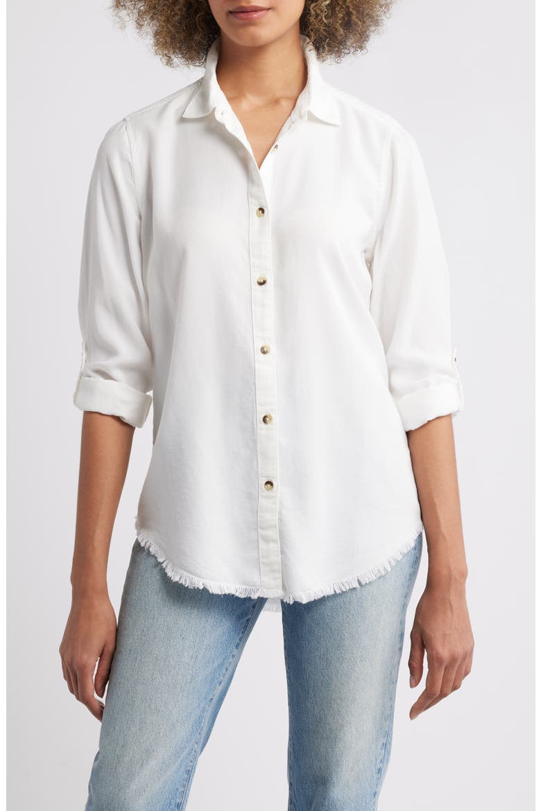 Frayed Hem Button-Up Shirt, Main, color, WHITE