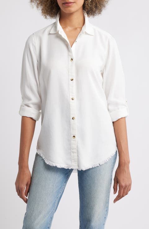 Frayed Hem Button-Up Shirt