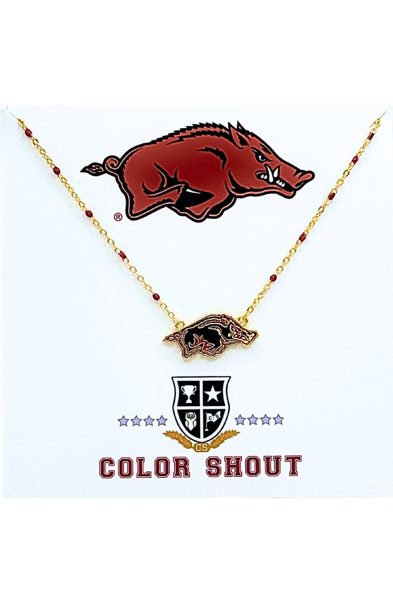 Color Shout University of Arkansas Side Necklace, Main, color, Yellow Gold