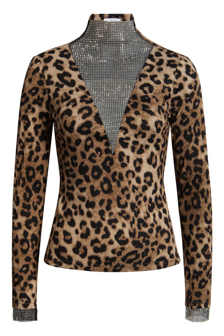 Zoe Embellished Mesh Yoke Top, Alternate, color, LEOPARD