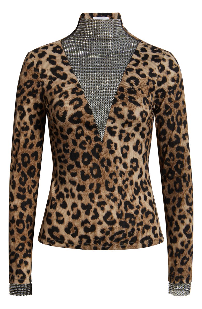 NIKKI LUND Zoe Embellished Mesh Yoke Top, Alternate, color, Leopard