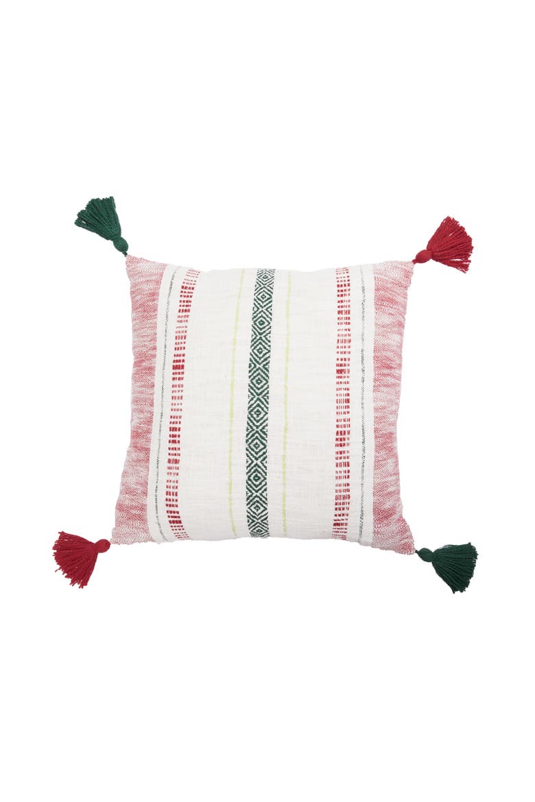 Barton Ruby Red and Green Woven Christmas Throw Pillow, Main, color, Red