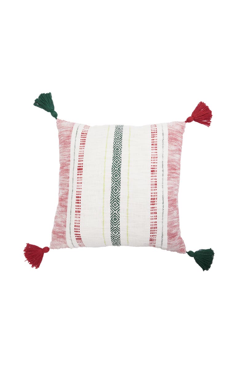 carol & frank Barton Ruby Red and Green Woven Christmas Throw Pillow, Main, color, Red