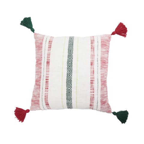 Barton Ruby Red and Green Woven Christmas Throw Pillow
