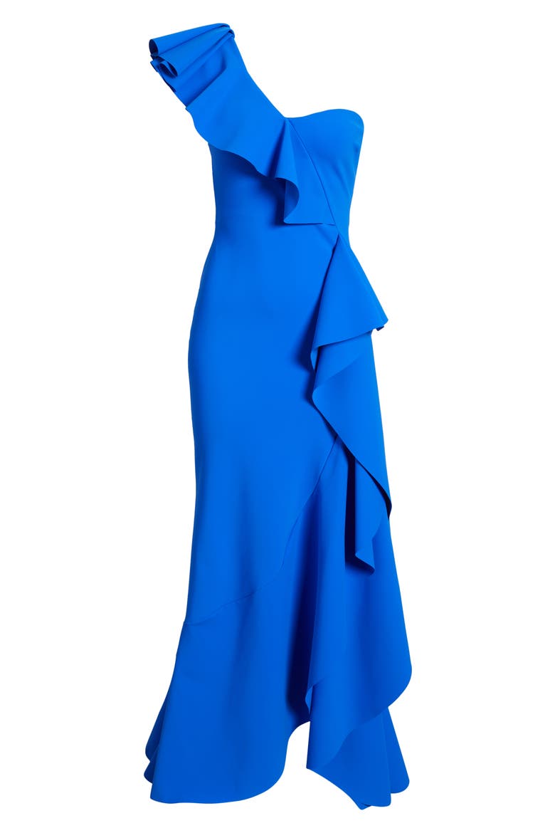 Kafu Ruffle One-Shoulder Mermaid Gown, Alternate, color, BLUE KLEIN