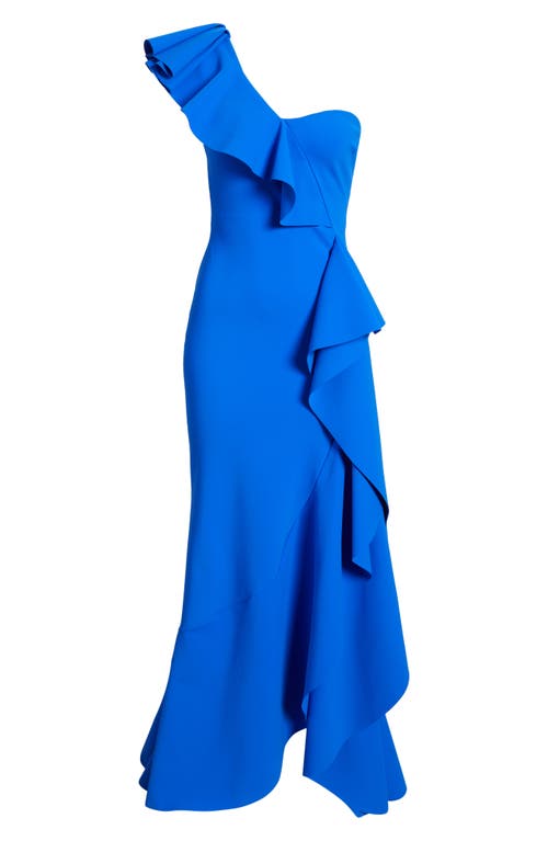 Shop Chiara Boni La Petite Robe Kafu Ruffle One-shoulder Mermaid Gown In Blue Klein