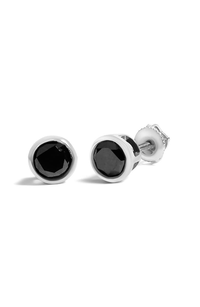 Haus of Brilliance Silver 3/4 Ct Black Diamond Bezel- Stud Earrings with Screw Backs, Alternate, color, White