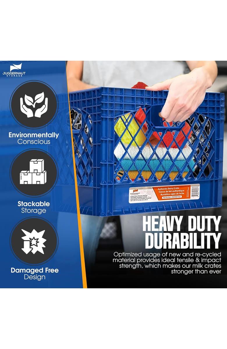 Juggernaut Storage Milk Crate 16 Quart Blue Multi Purpose Storage, Alternate, color, Blue