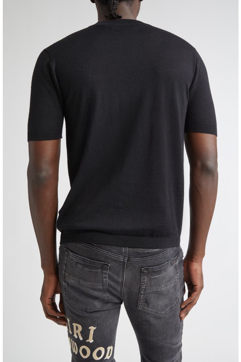MA Monogram Embroidered Short Sleeve Wool & Silk Sweater, Alternate, color, BLACK