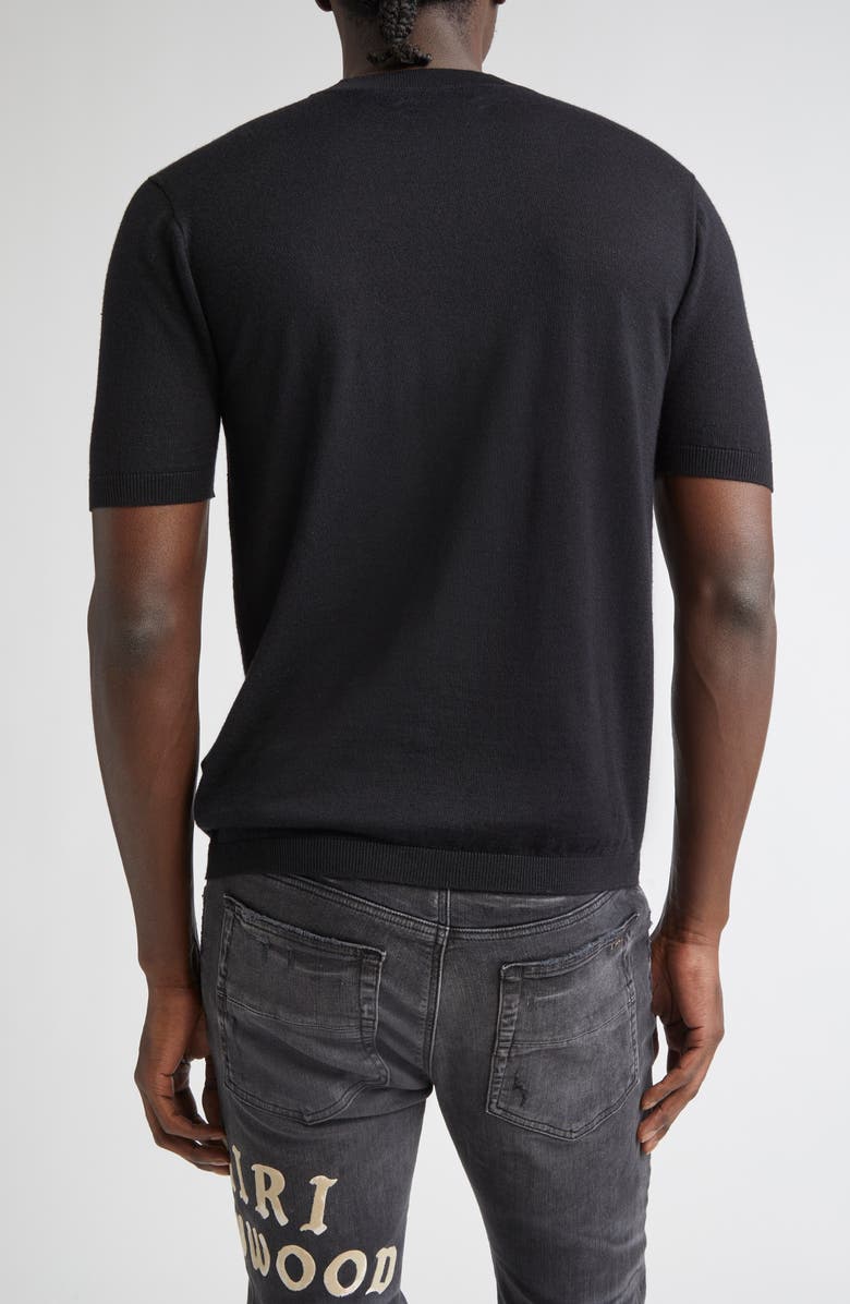 AMIRI MA Monogram Embroidered Short Sleeve Wool & Silk Sweater, Alternate, color, Black