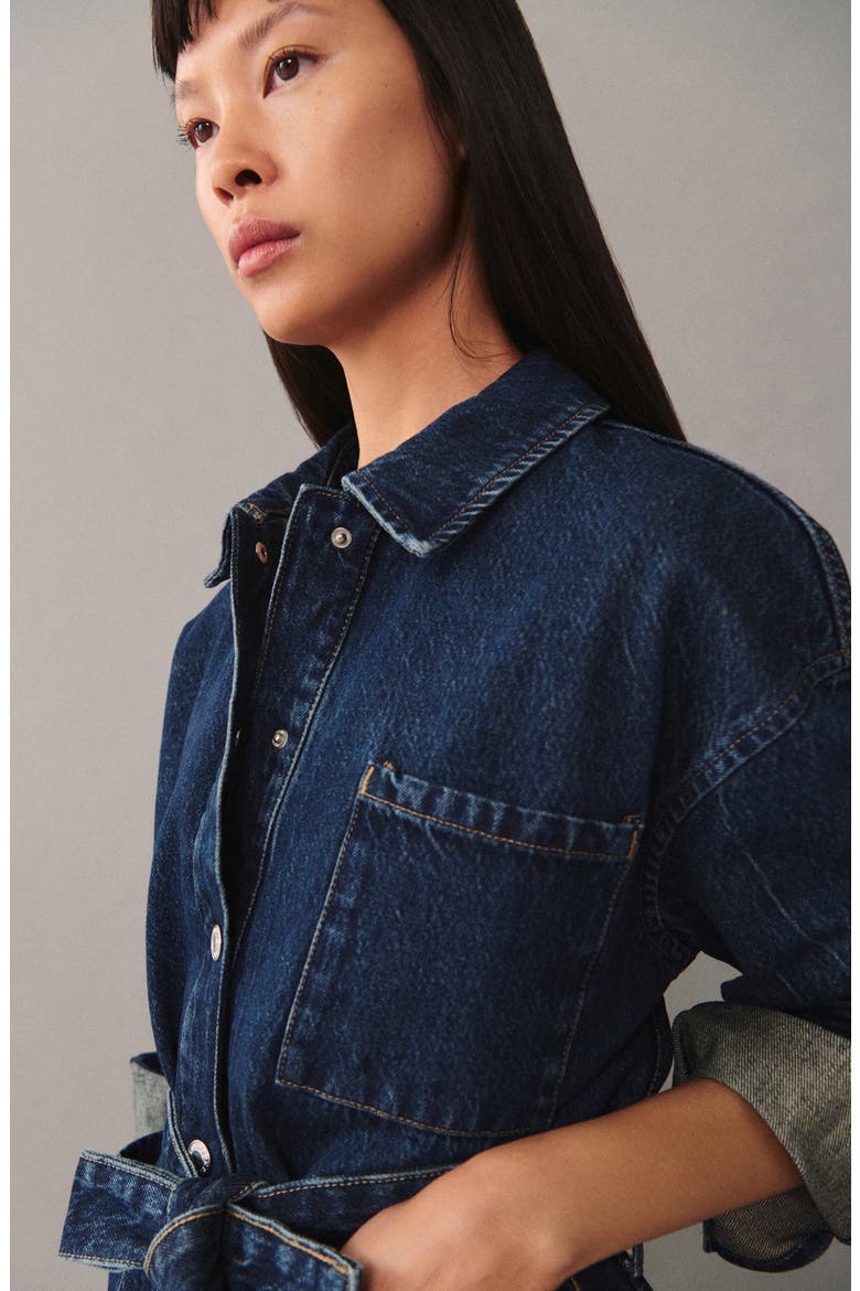 Belted Denim Jacket, Alternate, color, DARK BLUE