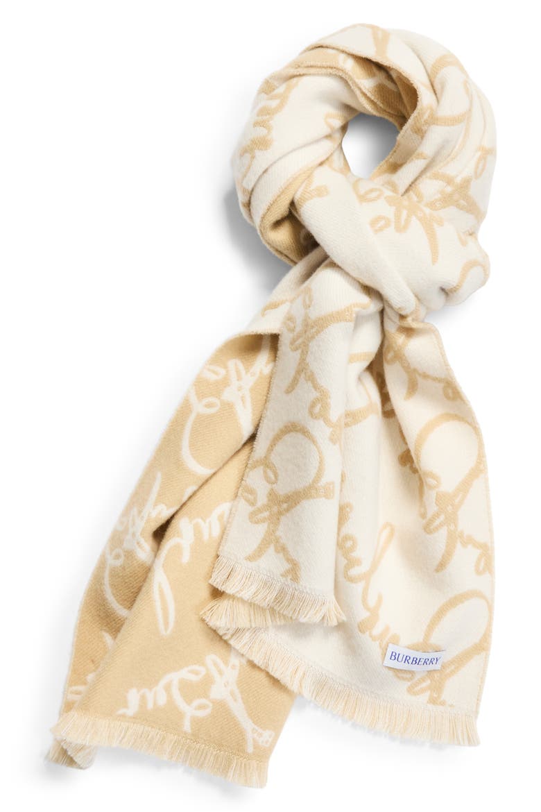 Ribbon Text Wool Scarf, Alternate, color, SAND/ NEUTRAL