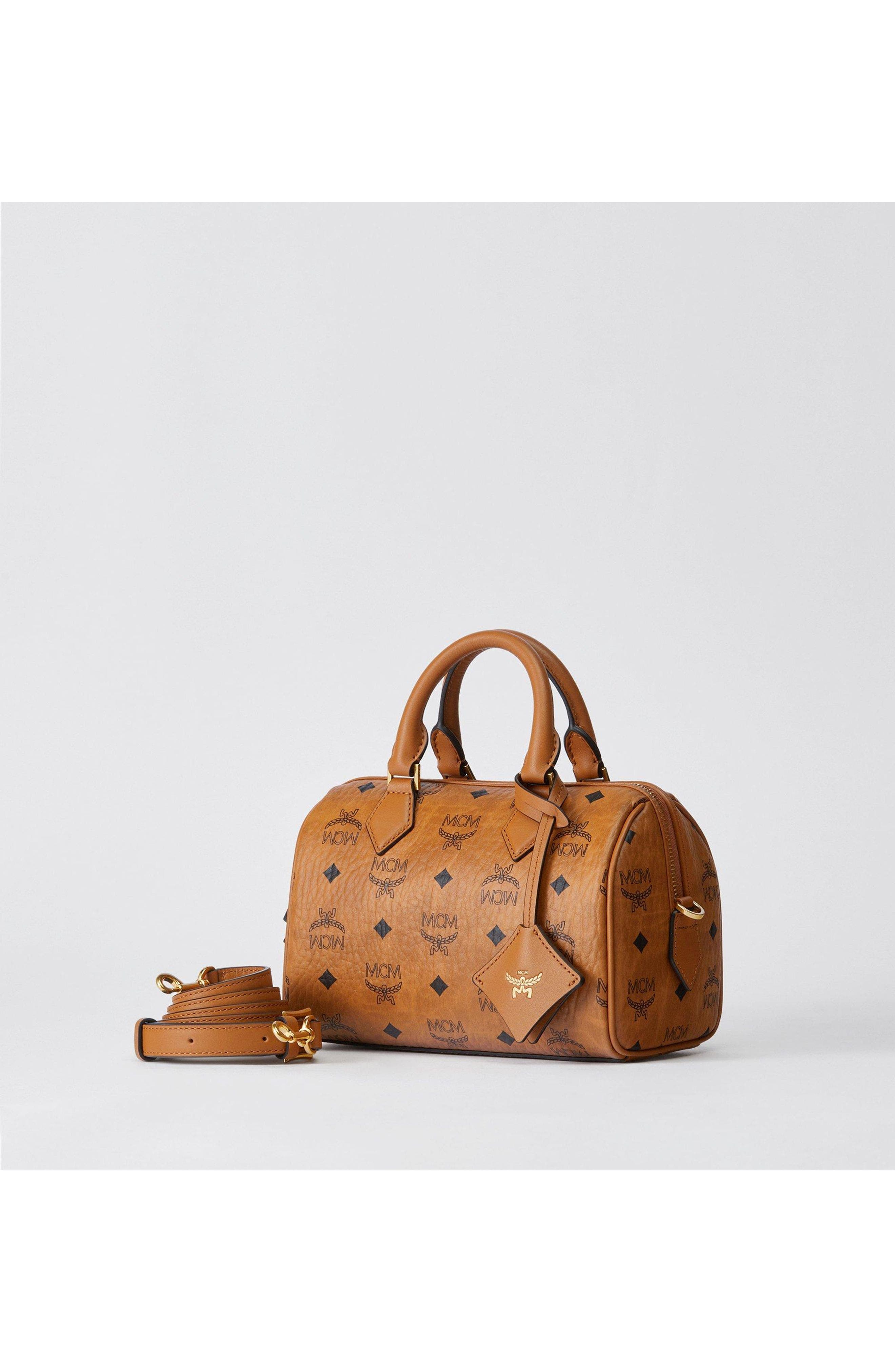 Small Ella Boston Bag In Visetos, Alternate, color, Cognac