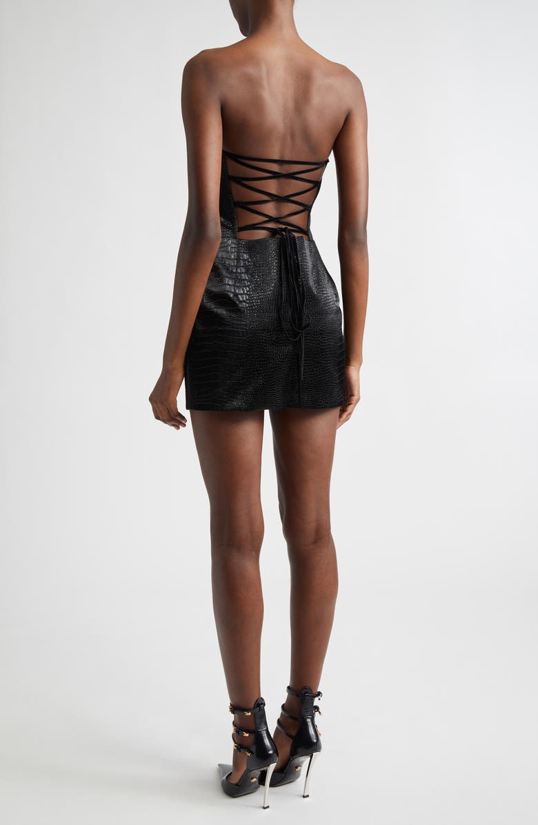 KIM SHUI Croc Embossed Faux Leather Minidress, Alternate, color, Black